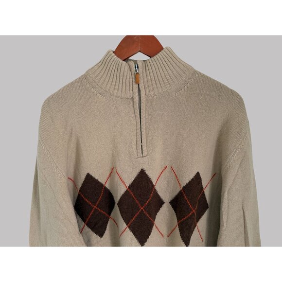 Matteo Volpi Beige Argyle Pattern Half-Zip Sweater M Wool & Cashmere Blend Unise - Picture 3 of 7